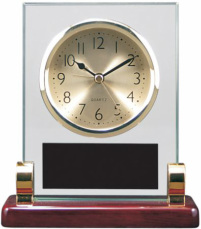 T136Rectangle  Rosewood Piano Finish and Metal Clock With Post
