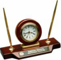 T154  Rosewood Piano Finish Desk Clock on Base with 2 Pens