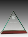 Beveled Triangle Jade Glass Award Piano Finish Base 