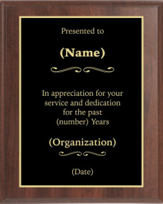 Years of Service Award Plaque